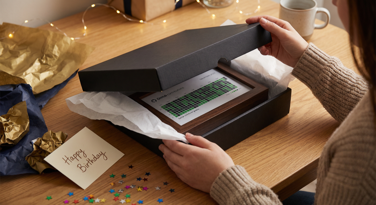 Unboxing a GitHub contribution graph framed print as a birthday gift